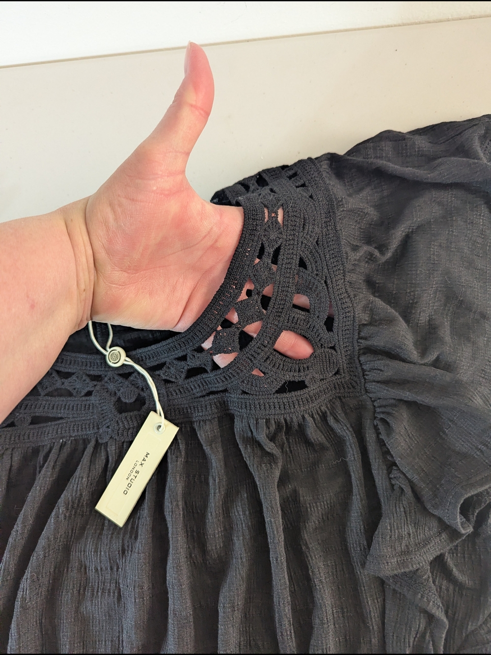 NWT Max Studio London 1X Black Crochet Boho Tiered Babydoll Tunic Dress Plus - Picture 5 of 7
